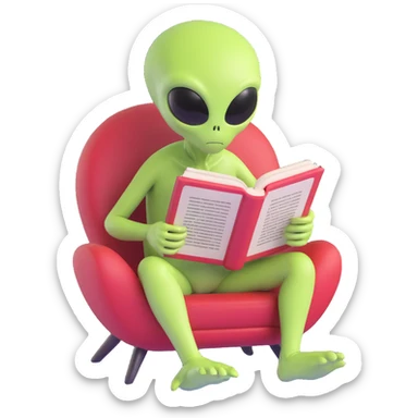 alien reading sticker