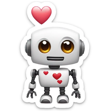 a cute robot withe hearts instead of its eyes sticker