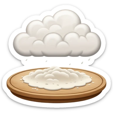 spilled flour on circular wooden plate slightly curved edges sticker