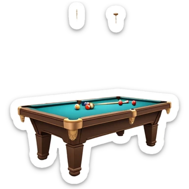 A well-arranged pool table with colorful billiard balls neatly placed, and a cue stick poised to take a shot. The setting is a dimly lit room with a focused atmosphere, highlighting the precision and strategy involved in the game of billiards. sticker