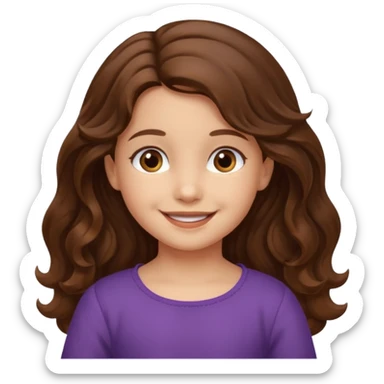 EMOJI IOS SOLO CARA NIÑA 3 AÑOS PELO LARGO, ONFULADO, MARRON, Y OJOS MARRONES. SONRIENDO, SIN CUELLO Y FONDO TRANSPARENTE sticker