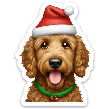 brown golden doodle wearing christmas hat sticker