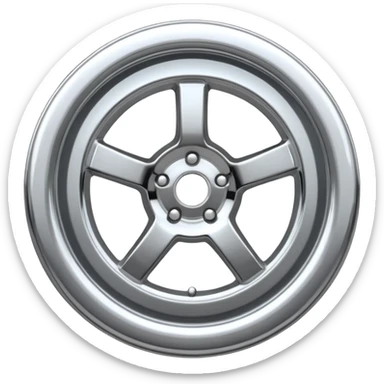 A chrome car wheel emoji, polished silver metal rim, smooth circular shape, minimal futuristic design, soft reflections, iOS emoji style, centered on white background, ultra clean look sticker