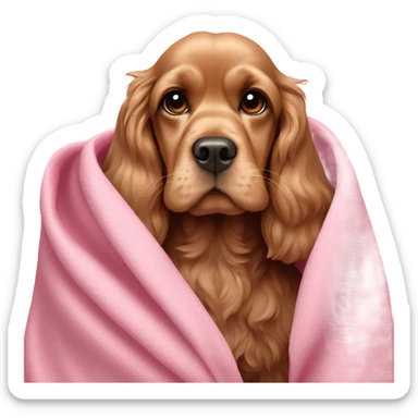 Cocker spaniel in a pink blanket sticker