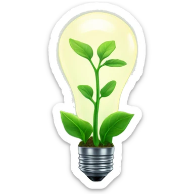 a plant sprout inside a glowing idea lightbulb sticker