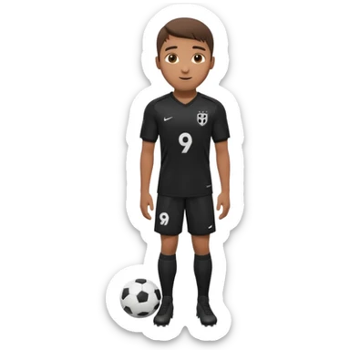 Apple iOS style 22 year old soccer player standing confident, black jersey #9, premium 3D sticker