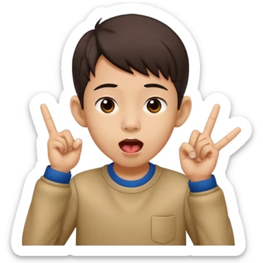 a boy with asian eyes holding his ears out with 2 fingers and with his tongue out sticker