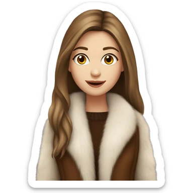 Beautiful white girl with straight brown long hair in fur-coat sticker