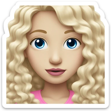 pale girl with long curly blonde hair and blue eyes and pink lips sticker