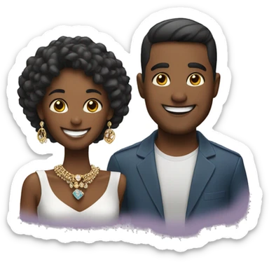 smiling couple with jewelry sticker