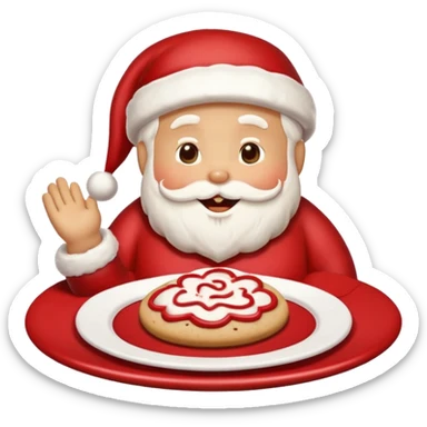 “A cute Christmas-themed Santa cookie, decorated with red and white icing, smiling face, sitting on a small plate, cartoon-style, vibrant colors, festive and cozy mood” sticker