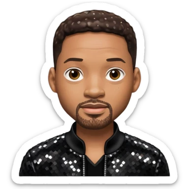 Will Smith with dark brown hair, black sequin outfit sticker