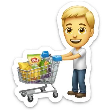 white man is going with product cart sticker