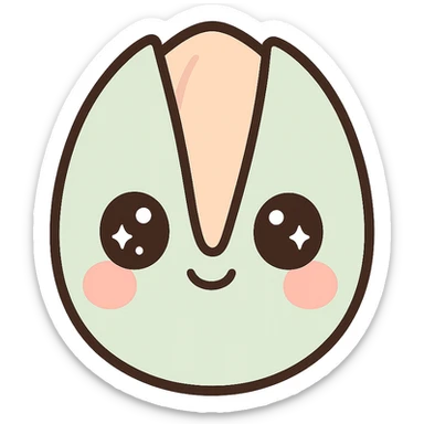 a cute pistachio nut with big sparkling eyes, kawaii style, pastel colors, blushing cheeks sticker