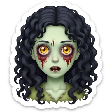 girl zombie with black long curly/wavy hair sticker