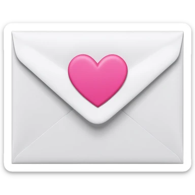 A 3D render of a white letter envelope with a vibrant pink heart sticker, clean background sticker