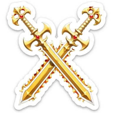 Two fiery royal golden swords in a cross sticker