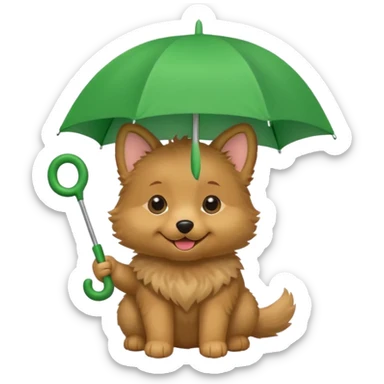 baby dog hold small green umbrella sticker