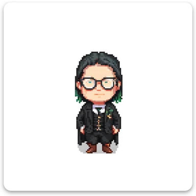 a medieval man wearing black glasses and a black suit sticker