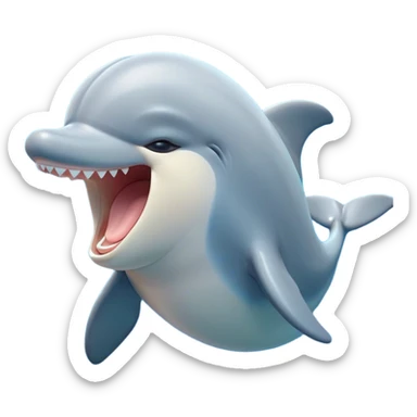Cinematic Cute Yawning Dolphin Portrait Emoji, Head tilted slightly with a dramatic, wide-open yawn, showcasing a sleek, streamlined body with softly curved contours and drowsy, half-closed eyes, Simplified yet irresistibly adorable features, highly detailed, glowing with a soft, cozy oceanic glow, high shine, relaxed yet expressive, stylized with a dash of whimsical aquatic charm, soft glowing outline, capturing the essence of a drowsy yet affectionate dolphin that appears ready to stretch out and yawn its way out of the screen! sticker