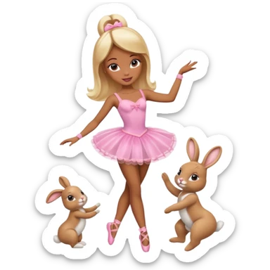 Brown skin blonde hair barbie ballerina with bunny  sticker