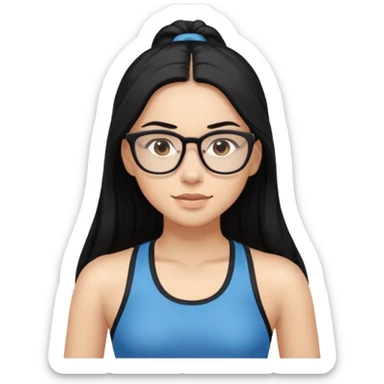 girl with long black hair, brown eyes, wearing glasses and working out sticker