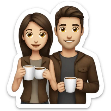 brunette girl and brunette guy with a cup of coffee sticker