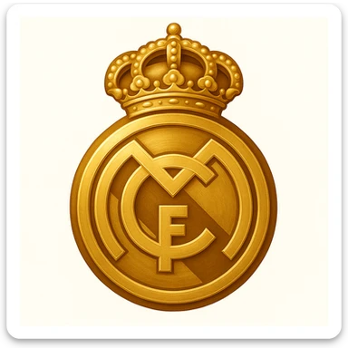 Add a luxurious golden effect to the Real Madrid logo in an emoji style with a simplified design. The style should reflect the look of emoji art with a focus on golden luxury and simplicity in design. sticker