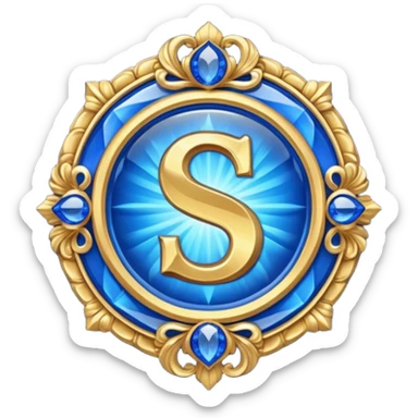 Create a custom emoji badge featuring a stylized letter “S”. Style it after the Challenger rank from League of Legends. Use gold & sapphire blue colors, radiant glow effects, and a majestic, high-prestige frame and elite aura.
 sticker
