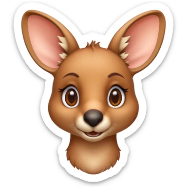 Cinematic Realistic Cute Kangaroo Portrait Emoji, Head tilted playfully and inquisitively, featuring a compact, agile build with soft, warm tawny fur and a characteristically endearing face with bright, curious eyes and perky ears, rendered with lifelike detail and natural highlights, high shine, affectionate and spirited, styled with a touch of outback whimsy, soft glowing outline, capturing the essence of a mischievous yet lovable kangaroo that seems poised to hop playfully into your arms! sticker