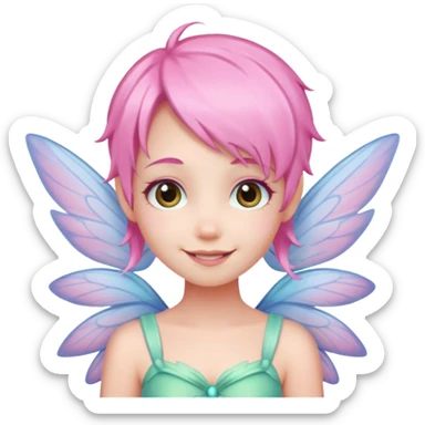 A tiny pastel fairy with pink hair with glowing wings and a sweet smile  sticker