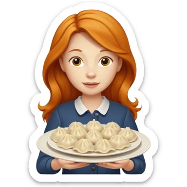 holding dumpling plate ginger woman long hair sticker