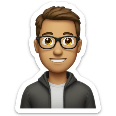 brown-short-haired man wearing glasses, struggling to fit a key into a door-lock sticker