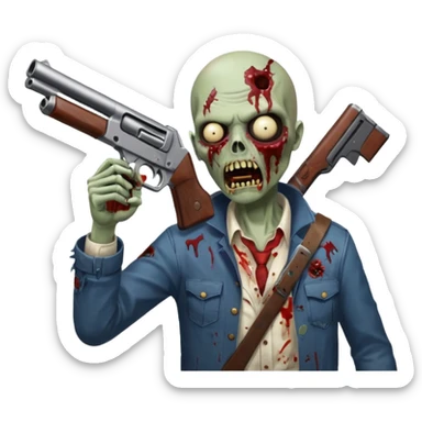 Survivor aiming shotgun at zombie, zombie in front, action pose, blood flying, no background













 sticker