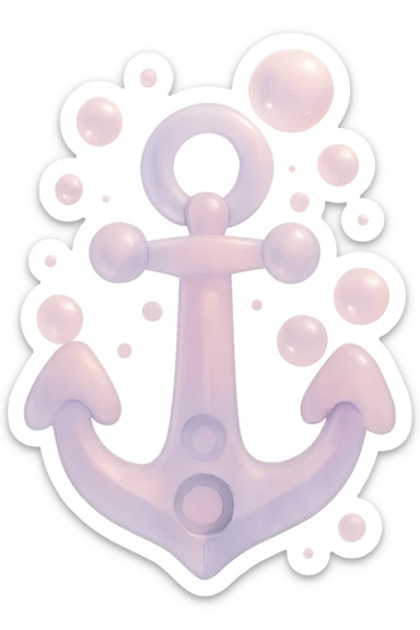 Make the anchor more transparent, realistic, and pastel, with soft pink and purple bubbles, realistic lighting, and a gentle pastel color palette, with no background. The style should be transparent, realistic, and pastel with soft pink and purple bubbles and realistic lighting. sticker
