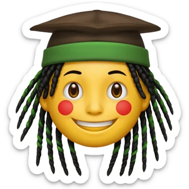 Yellow smile emoji with black dreads and a hat with yellow at the top red in the middle and green at the bottom sticker