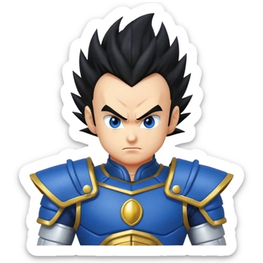 Vegeta doing the Final Flash pose, spiky hair, blue and white armor, determined face sticker