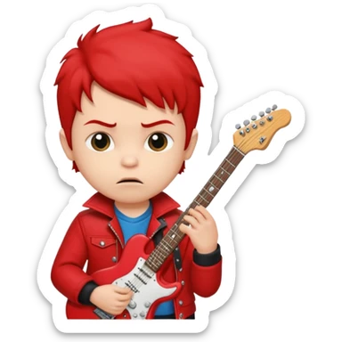 guitar rock player, baby head, red jacket sticker