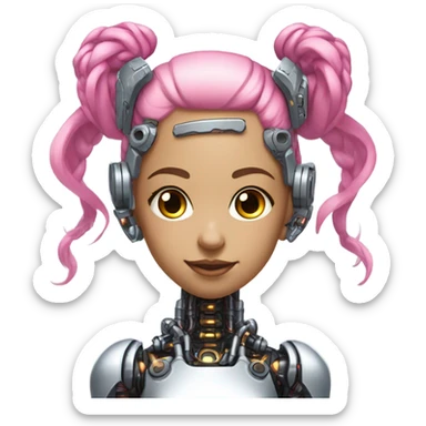 cyborg girl, pink hair, robot body, gynoid, twintails, cyberpunk sticker