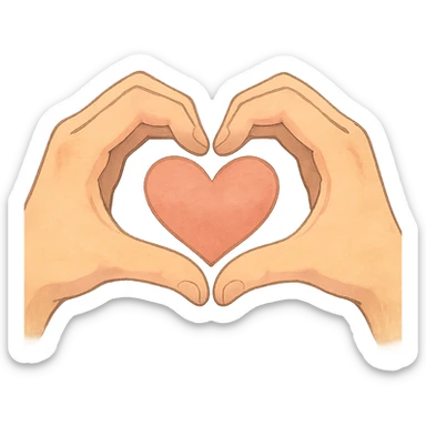 heart hands icon, hands forming a heart, soft painterly look, gentle colors sticker