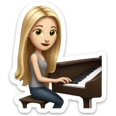 White girl with long brown hair with blonde highlights playing piano sticker