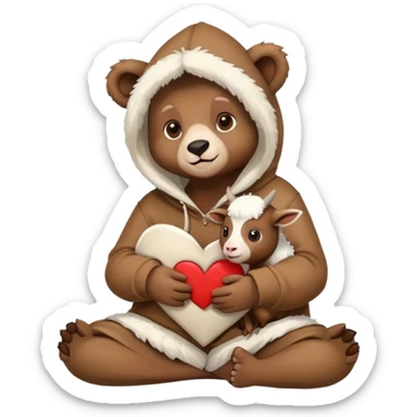 Bear wearing a hoodie sitting with a goat wearing a hoodie in a heart shape  sticker