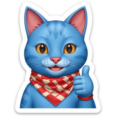 A Blue Cat smiling and giving thumbs up, wearing red Checkered Triangle scarf sticker