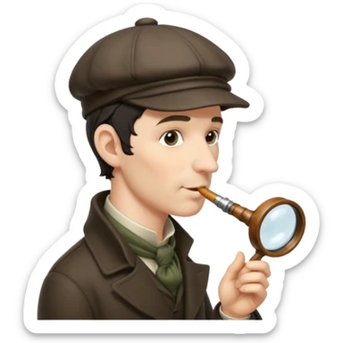 A side view of Sherlock Holmes wearing a deerstalker hat and smoking a meershaum pipe sticker