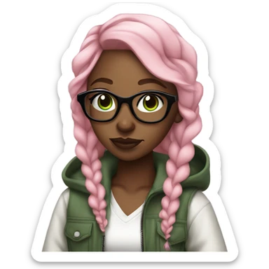 nice looking black girl hip hop rapper, autistic, glasses, light pink hair, green eyes sticker