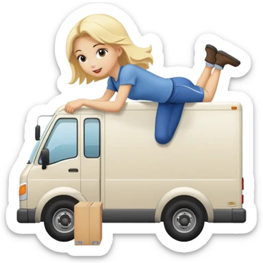 Blonde girl loading moving van  sticker