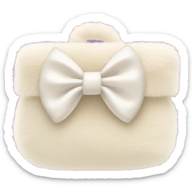 fluffy cream cosmetic bag with a bow sticker