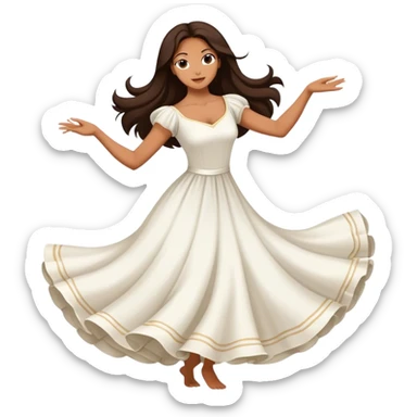 Beautiful woman in 1950’s woman fashion look, white dress, long dark brown hair, balboa dance sticker