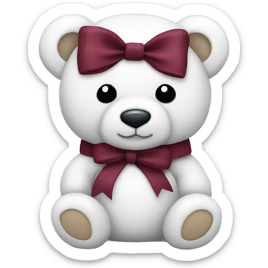 White cute teddy bear with a burgundy bow sticker