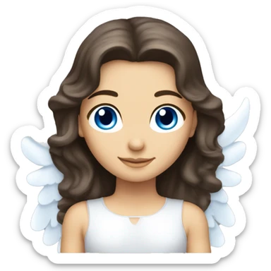Caucasian brunette angel with long hair, dimples, big blue eyes, halo and wings sticker